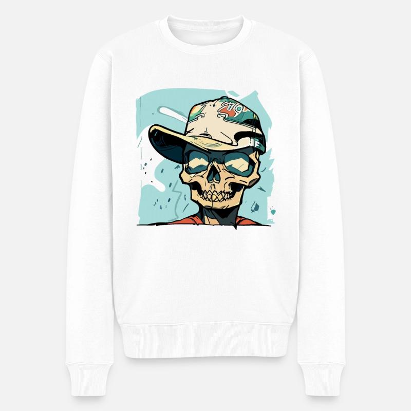 Totenkopf im Graffiti-Stil - Männer Premium Bio Pullover - Weiß
