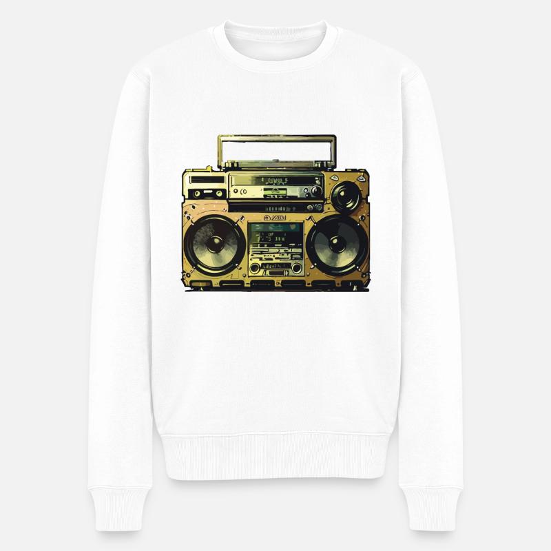 Radiocassette dorée - Pull Premium bio Homme - blanc