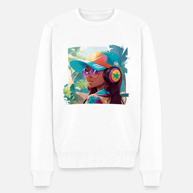 Fille avec des écouteurs - Pull Premium bio Homme - blanc