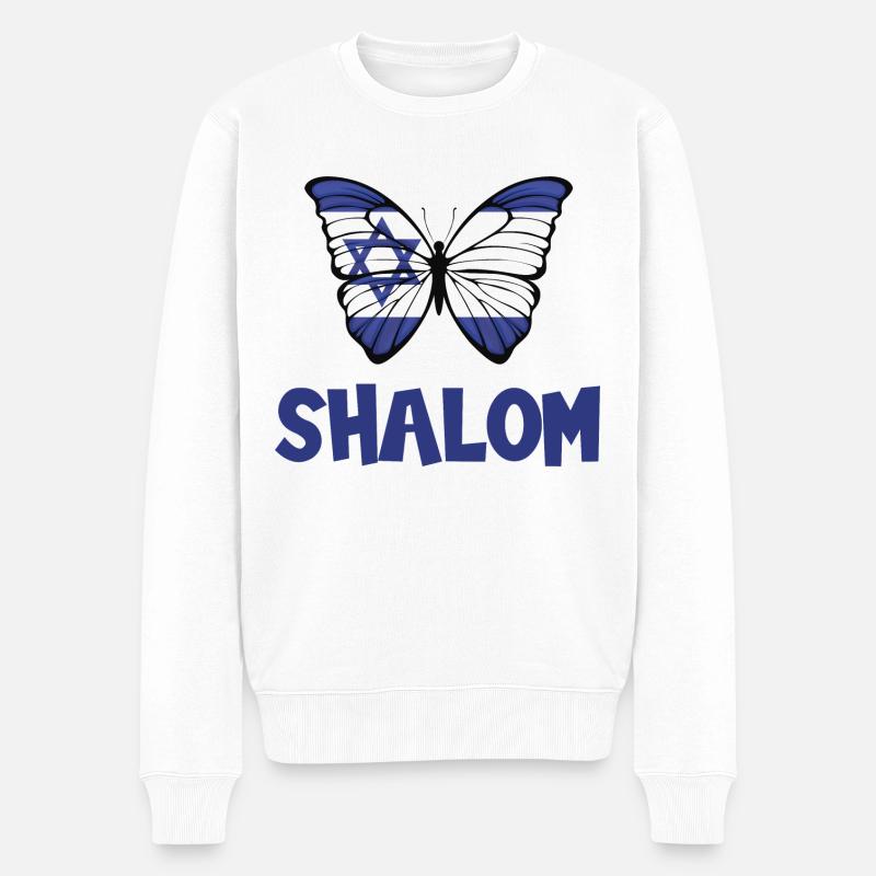 Shalom Israel Flagge Schmetterling - Männer Premium Bio Pullover - Weiß