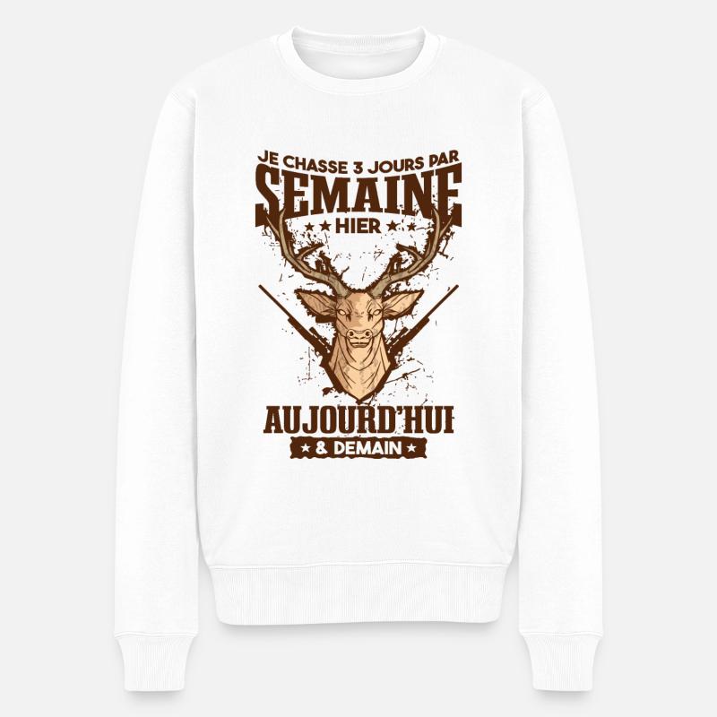 Chasseur Dicton Humour Chasse - Pull Premium bio Homme - blanc