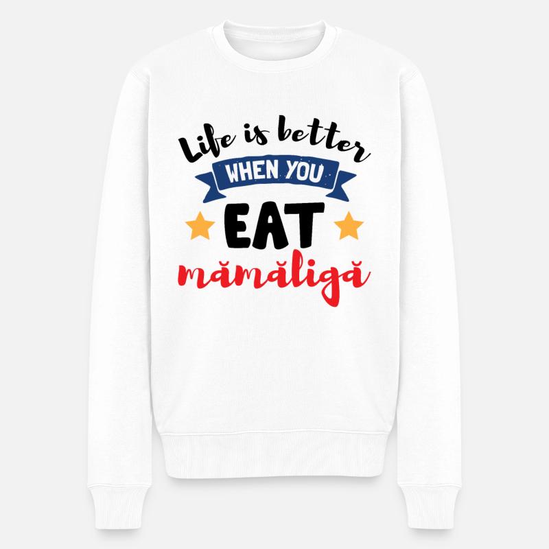 Essen Sie Mamaliga - Männer Premium Bio Pullover - Weiß