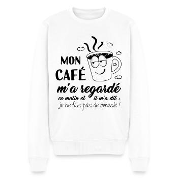 Boire son café du matin ! la tête dans le cul - Pull Premium bio Homme - blanc - Devant - Thijin (182cm)