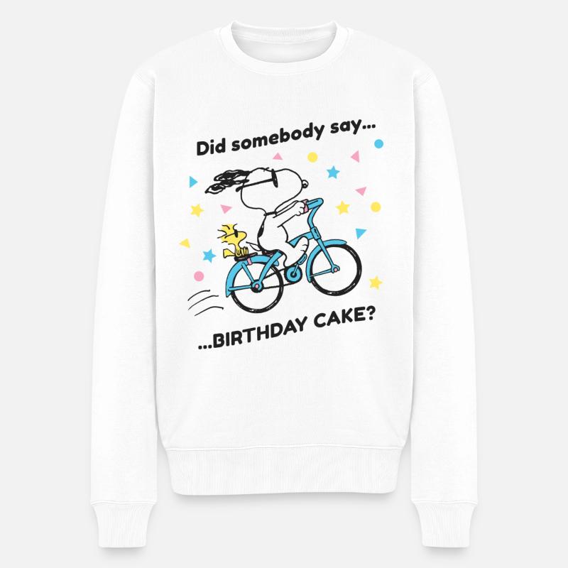 Peanuts Snoopy Auf Fahrrad Geburtstagsdesign - Männer Premium Bio Pullover - Weiß