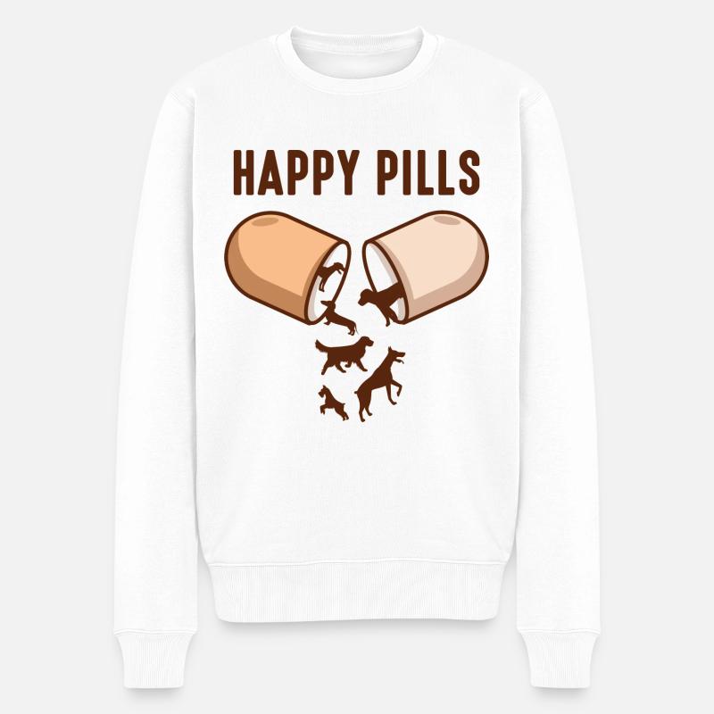 Glückliche Pillen Hunde - Männer Premium Bio Pullover - Weiß