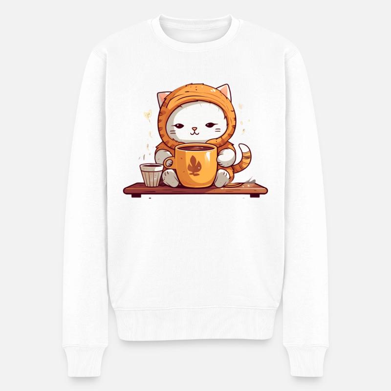 Coffee Cat - Männer Premium Bio Pullover - Weiß