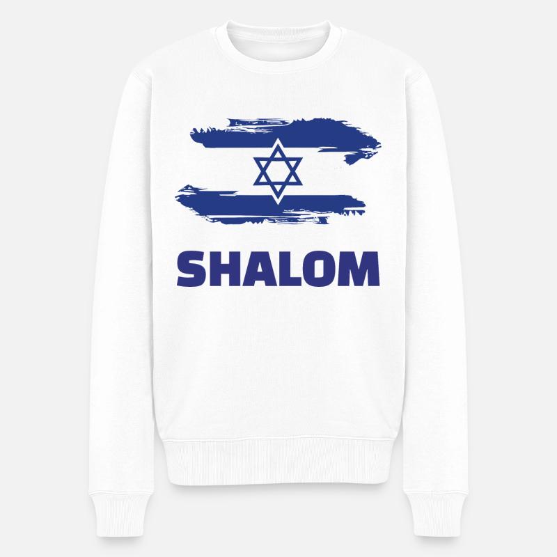 Shalom Israel Flagge Davidstern - Männer Premium Bio Pullover - Weiß
