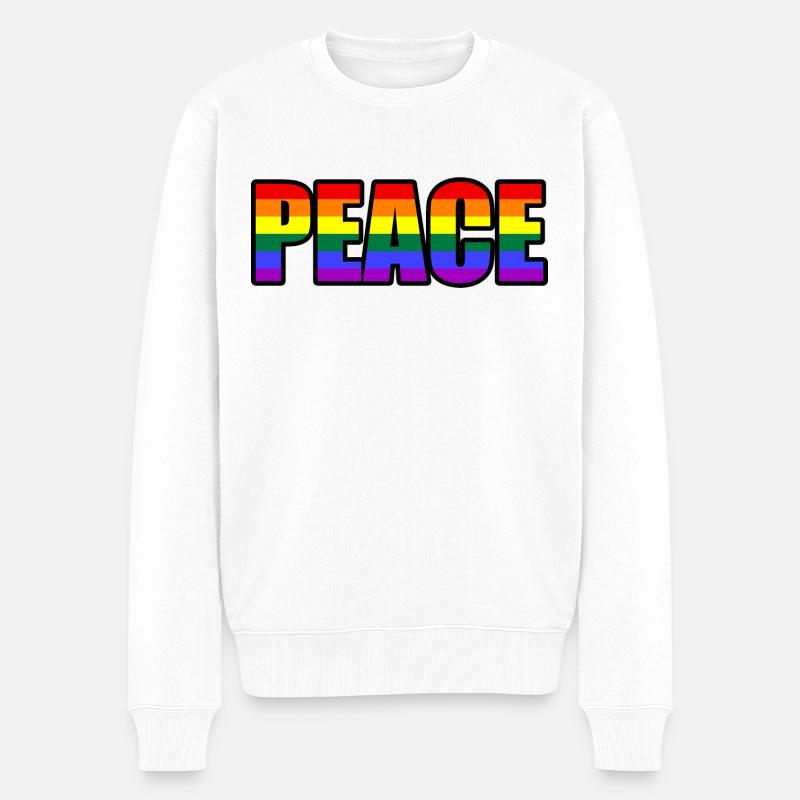 Peace Rainbow - Männer Premium Bio Pullover - Weiß