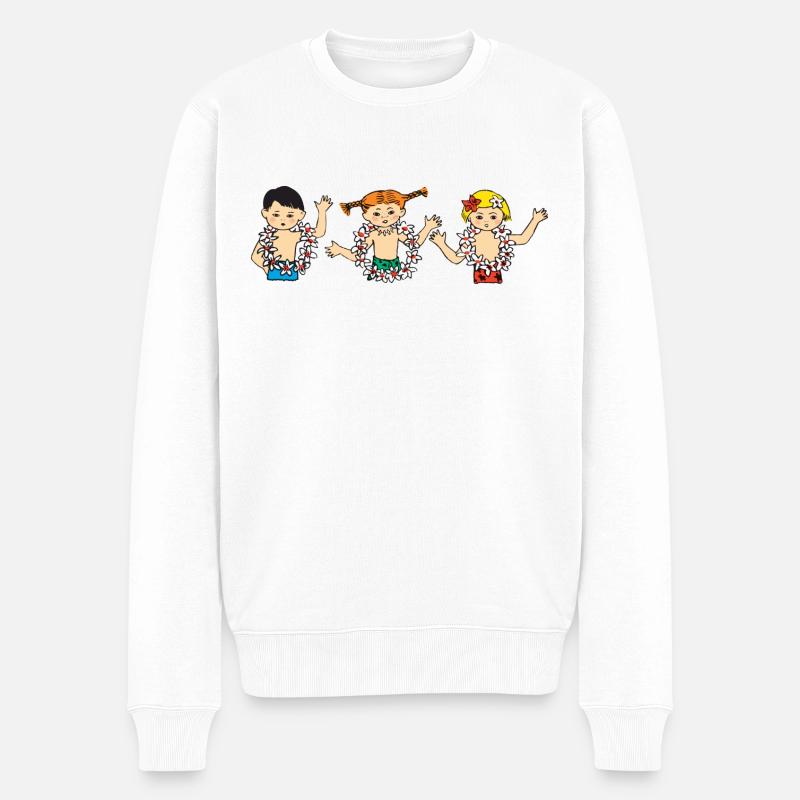 Pippi Langstrumpf Mit Tommy Und Annika - Männer Premium Bio Pullover - Weiß