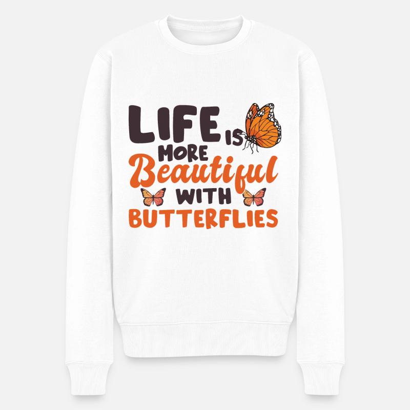 Schmetterling Tiger Monarch Lepidopterist - Männer Premium Bio Pullover - Weiß