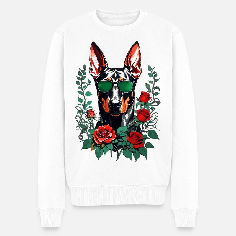 Doberman avec des roses - Pull Premium bio Homme - blanc