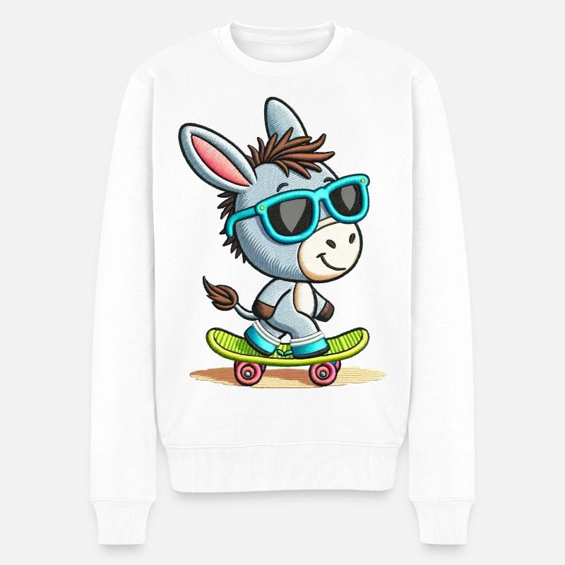 Coole Skater-Esel-T-Shirt - Männer Premium Bio Pullover - Weiß