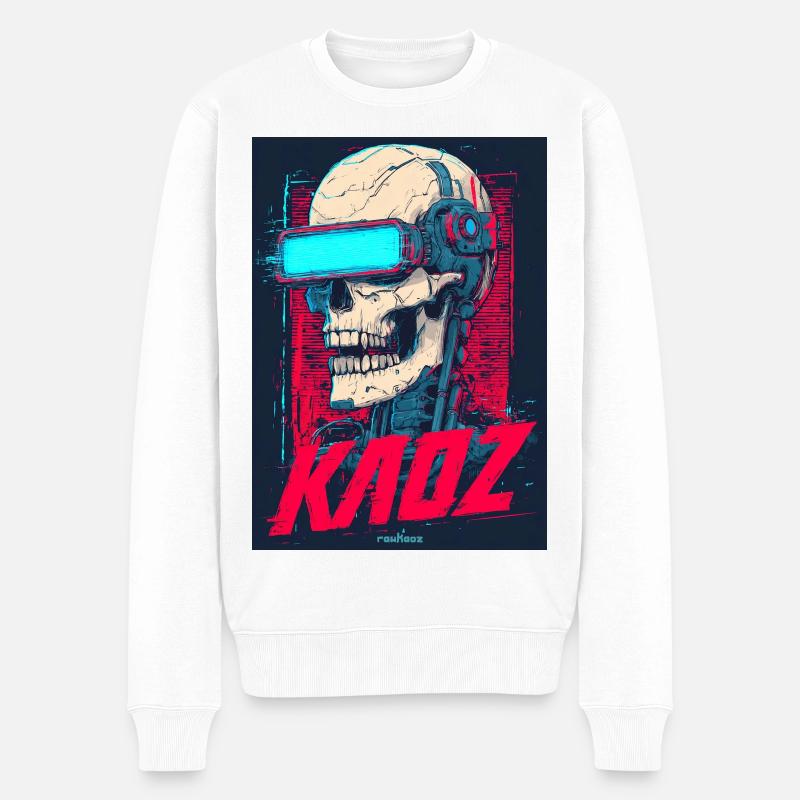 Kaoz Cyber Skull VR Neon - Pull Premium bio Homme - blanc