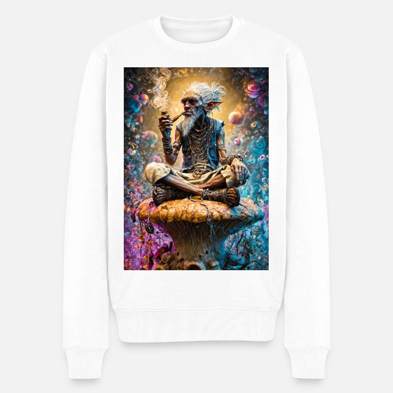 Psychedelischer Goblin-Salbei auf Pilz - Männer Premium Bio Pullover - Weiß