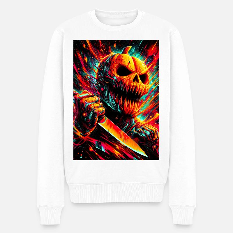 Neon Totenkopf Messer Fury - Männer Premium Bio Pullover - Weiß