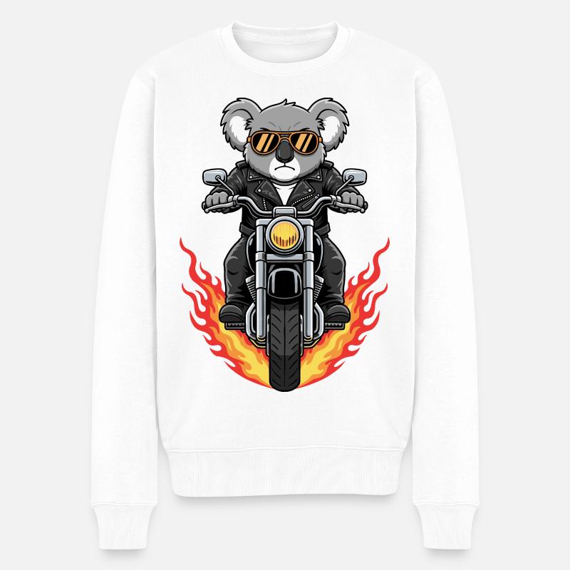 Cool Biker Koala Motorrad Flammen - Männer Premium Bio Pullover - Weiß