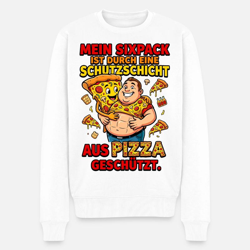 Pizza Sixpack Schutzschicht Meme - Männer Premium Bio Pullover - Weiß