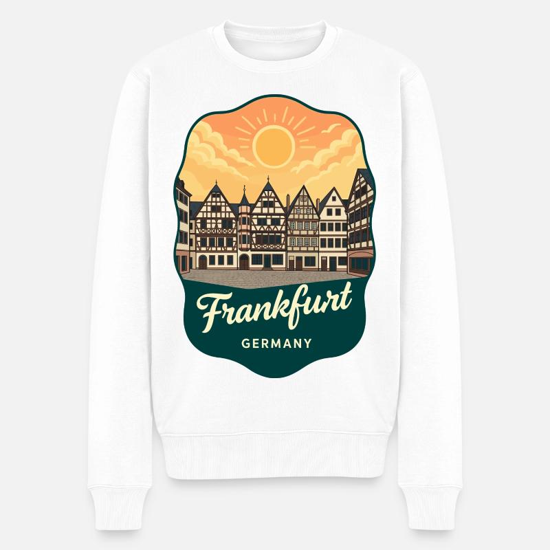Frankfurt Romer Retro Sunset Reiseabzeichen - Männer Premium Bio Pullover - Weiß