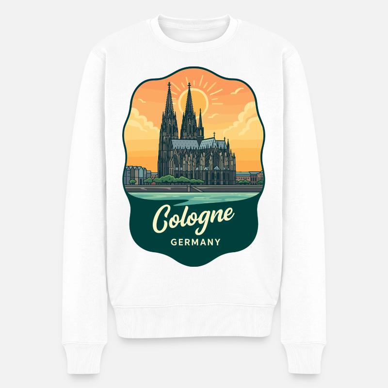 Kölner Dom, Retro-Sonnenuntergangsabzeichen - Männer Premium Bio Pullover - Weiß