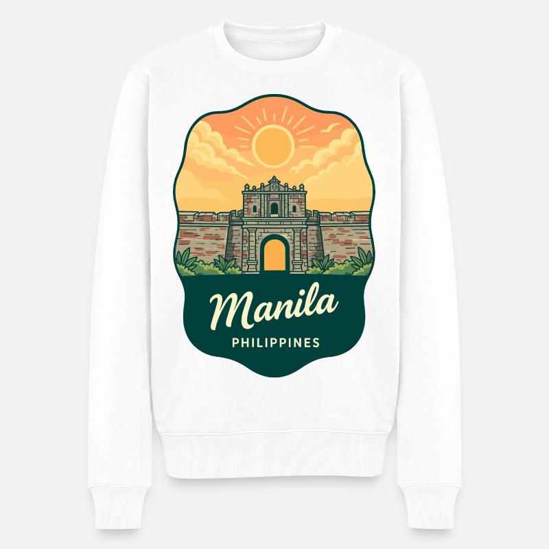 Manila Intramuros Retro Sonnenuntergangs-Reiseabzeichen - Männer Premium Bio Pullover - Weiß
