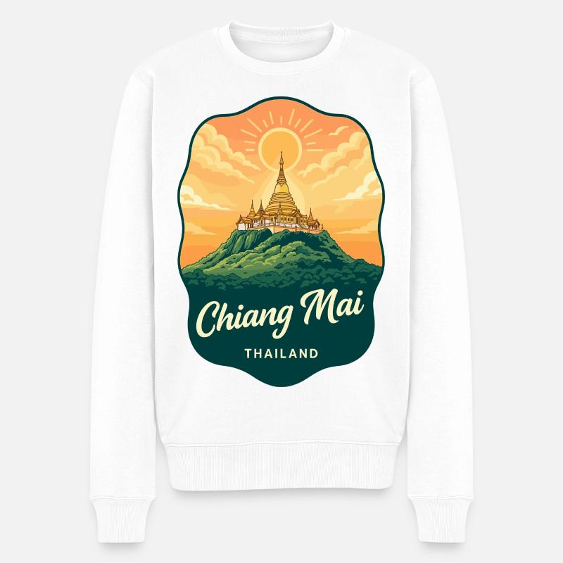 Chiang Mai Doi Suthep Retro-Reiseabzeichen - Männer Premium Bio Pullover - Weiß