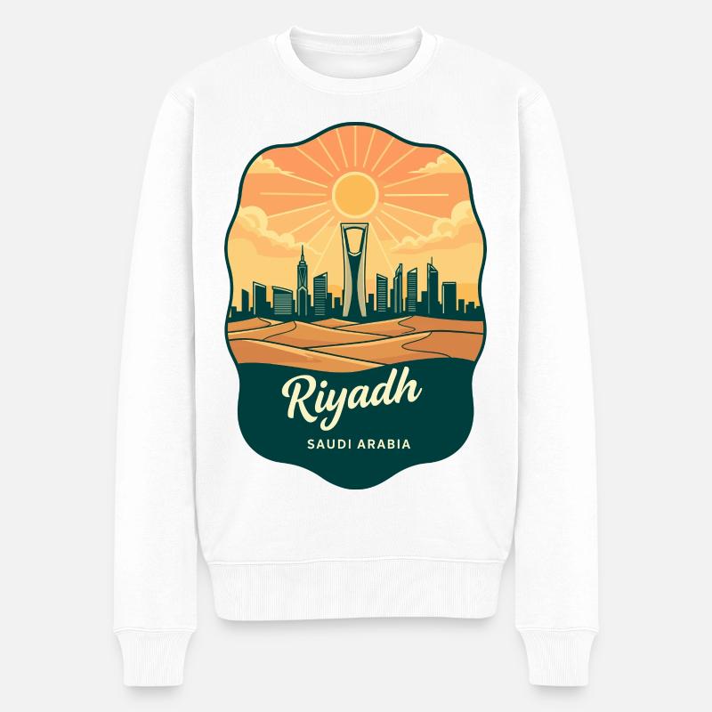 Riyadh Kingdom Centre Retro Sonnenuntergangs-Reiseabzeichen - Männer Premium Bio Pullover - Weiß