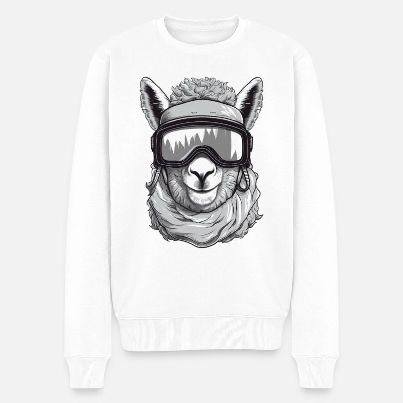Lama Wintersport - Männer Premium Bio Pullover - Weiß