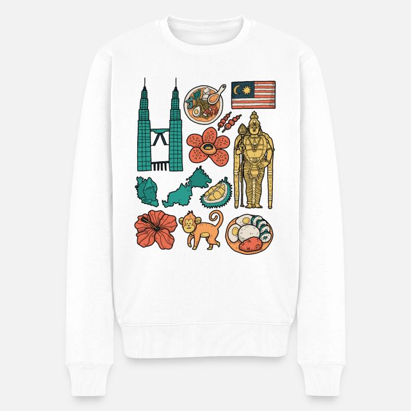 Malaysia - Petronas Towers & Batu Caves - Männer Premium Bio Pullover - Weiß