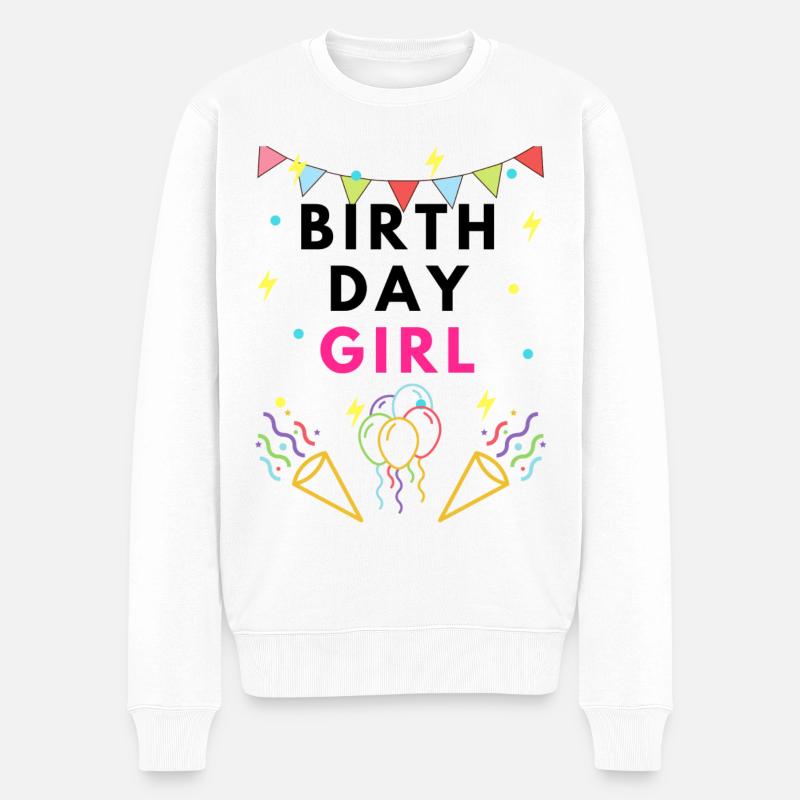 Birthday Girl Corful Party Logo Black - Männer Premium Bio Pullover - Weiß