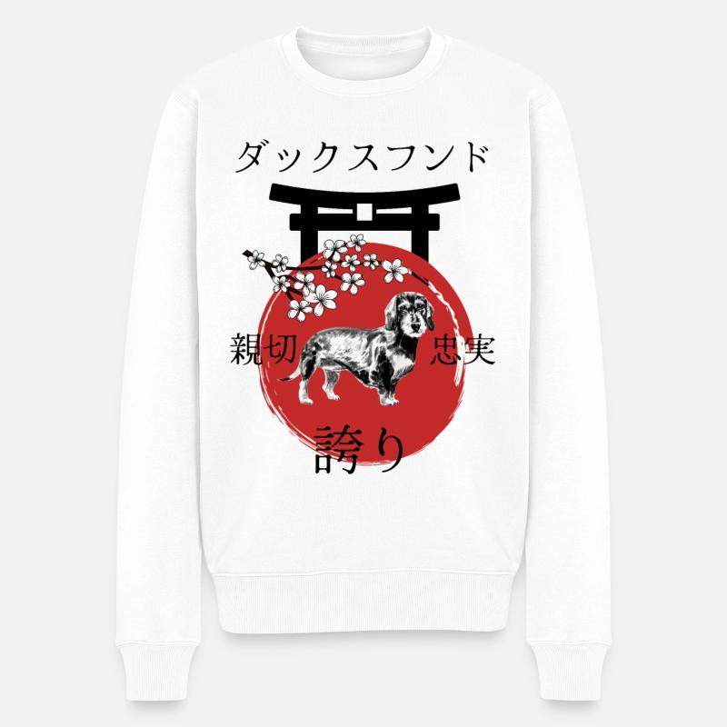 Dackel Japan Kanji Stil Dackel Hundeliebhaber - Männer Premium Bio Pullover - Weiß
