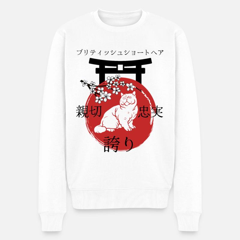 Britisch Kurzhaar Katze Japan Kanji - Männer Premium Bio Pullover - Weiß