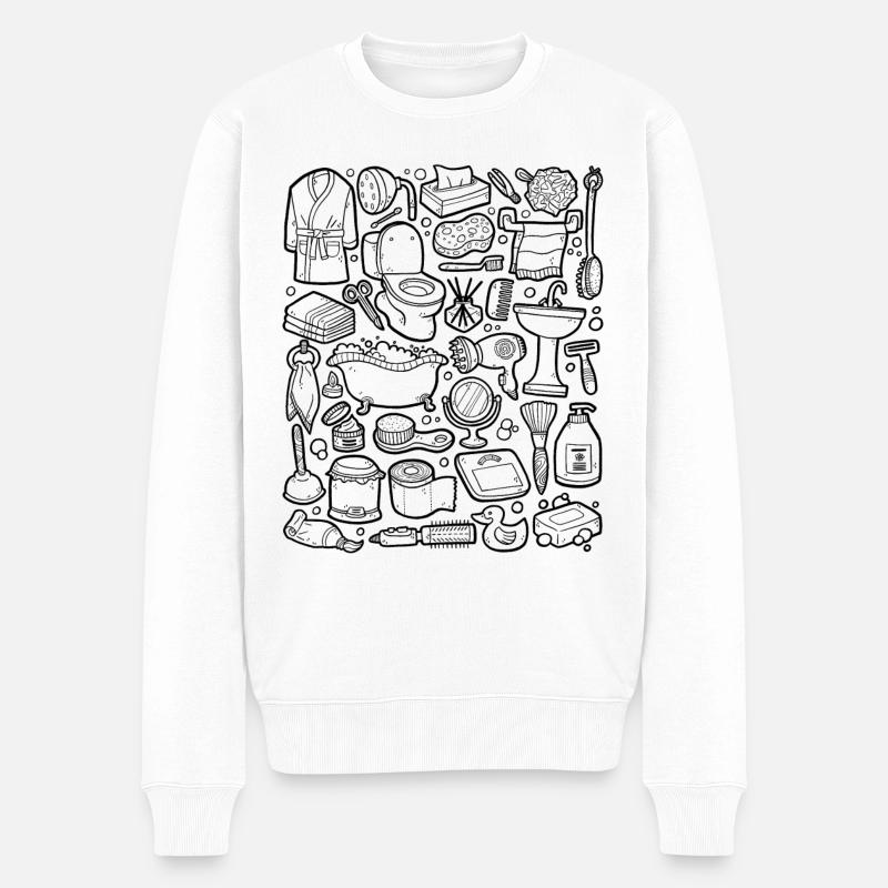 Badezimmer Doodle - Männer Premium Bio Pullover - Weiß