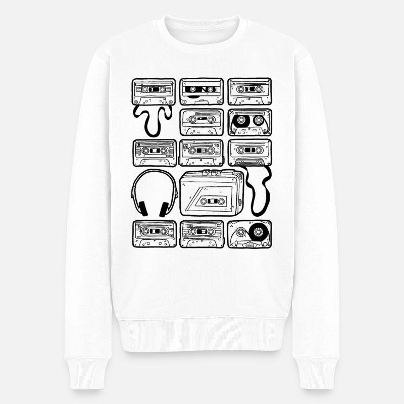 Kassetten - Vintage, Retro - Doodles - Rekorder - Männer Premium Bio Pullover - Weiß