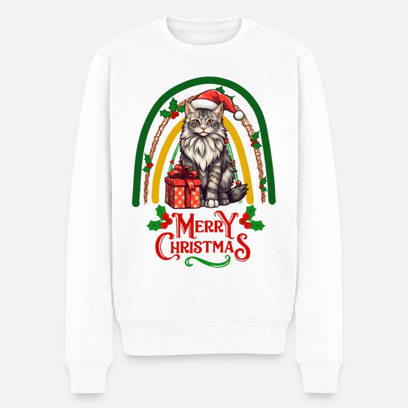 Maine-Coon Cat Noël - Pull Premium bio Homme - blanc