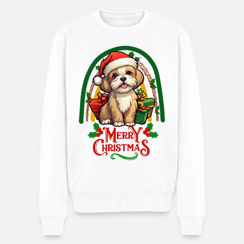Lhasa Apso Weihnachten - Männer Premium Bio Pullover - Weiß