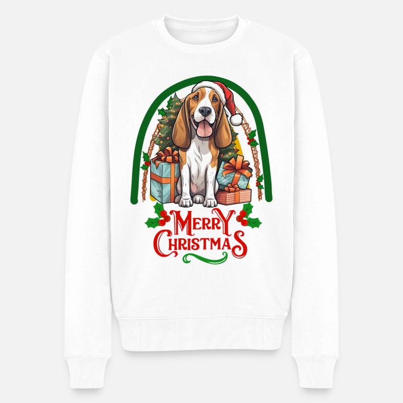 Basset Hound Noël - Pull Premium bio Homme - blanc