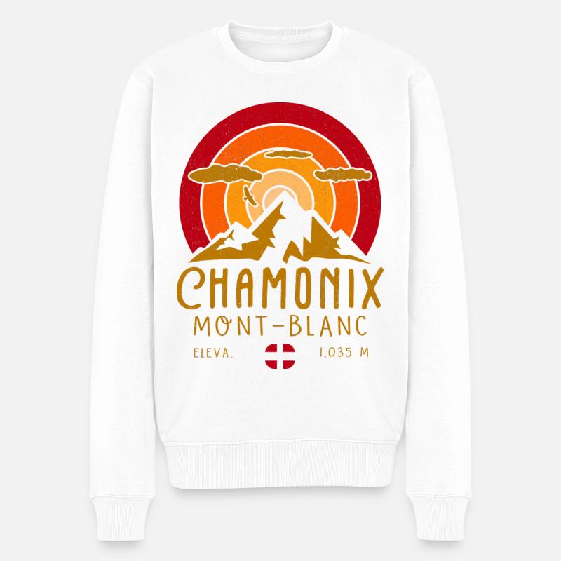Chamonix Frankreich Retro Sunset Skiing - Männer Premium Bio Pullover - Weiß