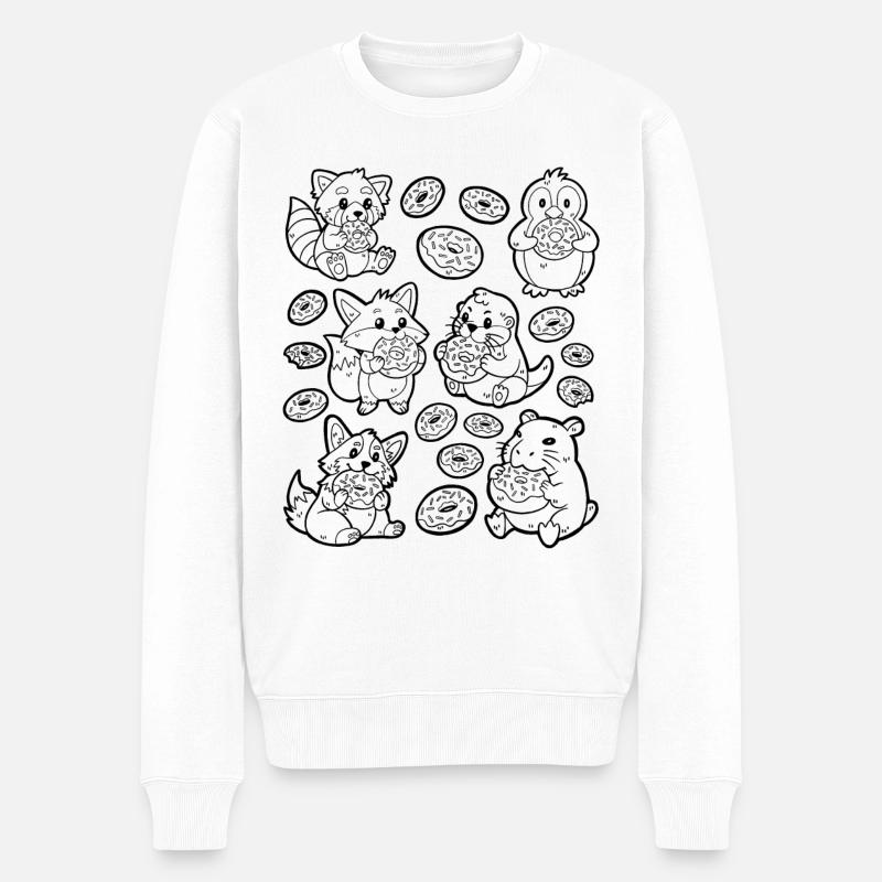 Donut Doodle: Capybara, Fuchs, Corgi, Otter - Männer Premium Bio Pullover - Weiß