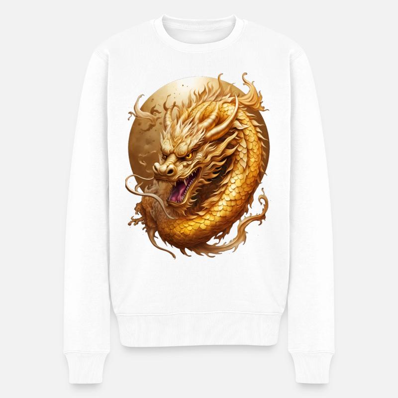 Dragon chinois doré - Pull Premium bio Homme - blanc