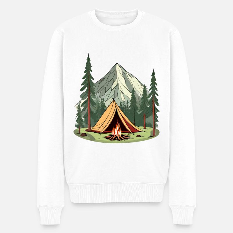 Illustration Zelt und Lagerfeuer in der Natur - Männer Premium Bio Pullover - Weiß