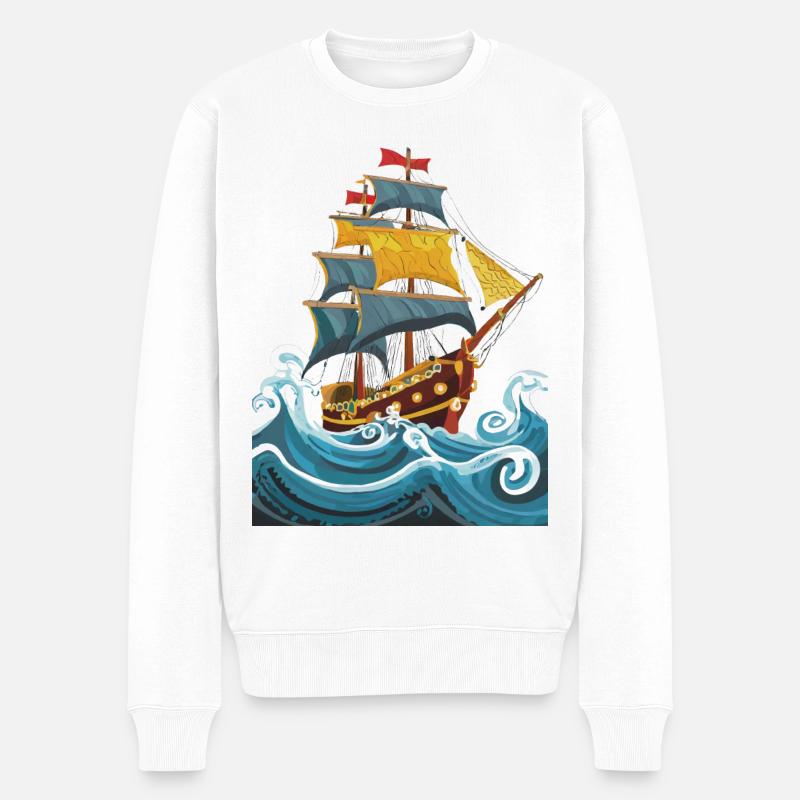 Segelschiff - Männer Premium Bio Pullover - Weiß
