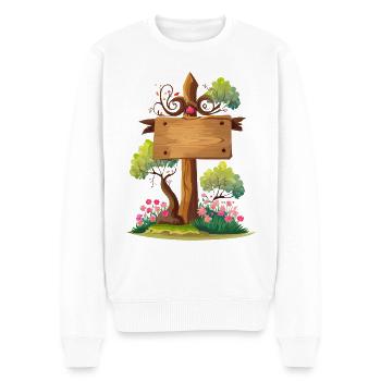 wooden signpost with trees and flowers - Men's Premium Organic Jumper - white - Front - Thijin (182cm)