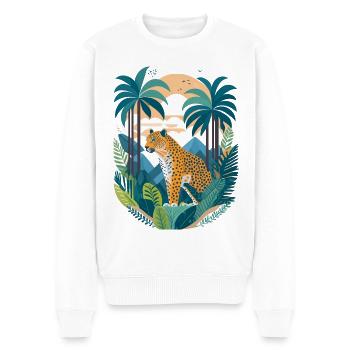Illustration léopard dans la forêt tropicale - Pull Premium bio Homme - blanc - Devant - Thijin (182cm)