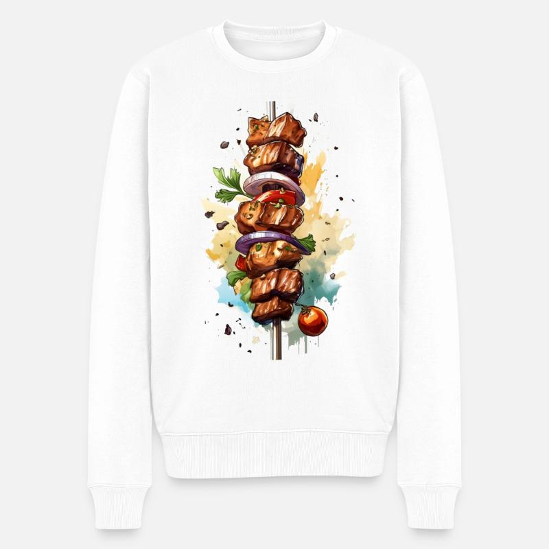Fleisch Spieß beim Grillen - Männer Premium Bio Pullover - Weiß