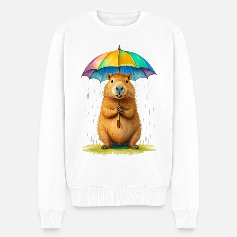 Capybara mit Regenschirm - Männer Premium Bio Pullover - Weiß