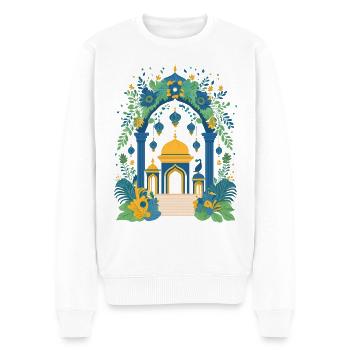 Indischer Tempel mit Säulen, Blumen und Pfau - Männer Premium Bio Pullover - Weiß - Vorne - Thijin (182cm)