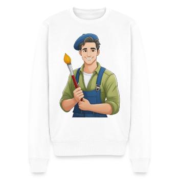 Künstler mit Pinsel - Männer Premium Bio Pullover - Weiß - Vorne - Thijin (182cm)