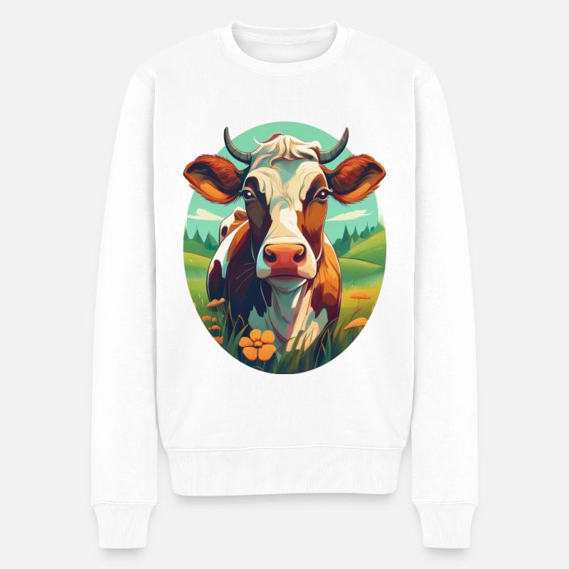 Une vache au pâturage - Pull Premium bio Homme - blanc