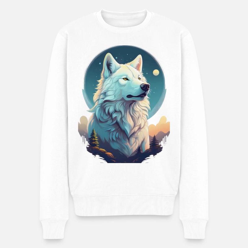 Loup blanc à minuit - Pull Premium bio Homme - blanc