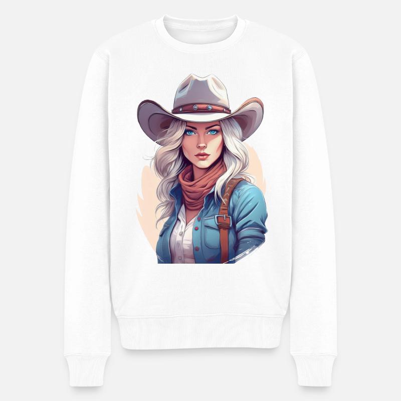 Western Cowboy Portrait - Männer Premium Bio Pullover - Weiß